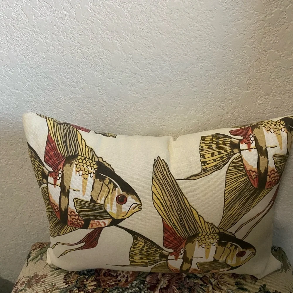 Pottery Barn Nautical Tropical Angel Fish Print Indoor Outdoor 15” Decor Pillow